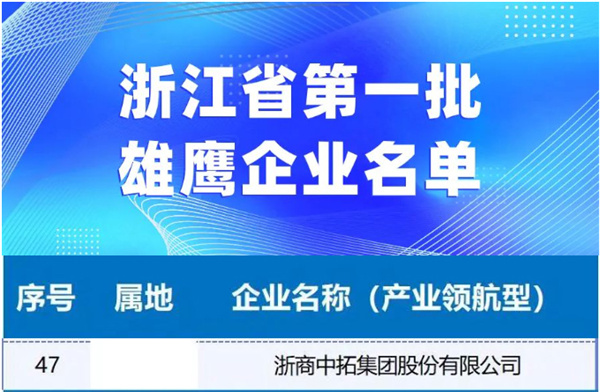 浙商南宫官网入围浙江省第一批雄鹰企业名单
