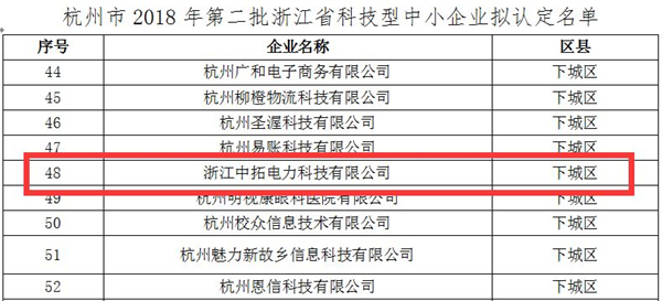 南宫官网电力被评为“浙江省科技型中小企业”
